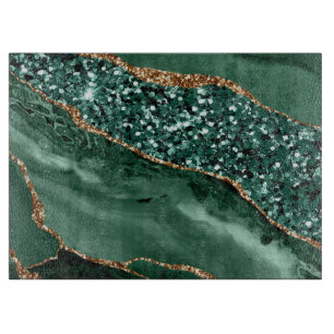 Elegant Green and Gold Glitter Ocean Agate Cutting Board