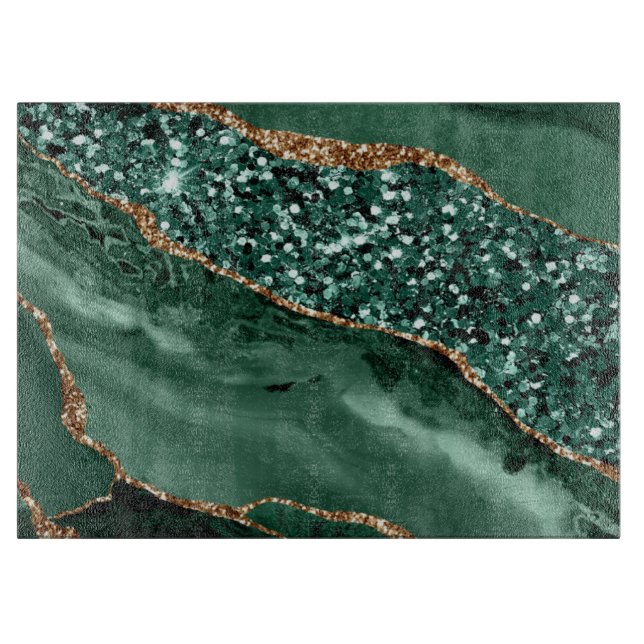 Elegant Green and Gold Glitter Ocean Agate Cutting Board (Front)