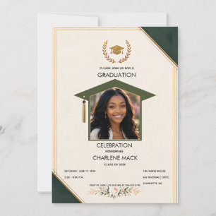 Elegant Green and Gold Graduation Invitation