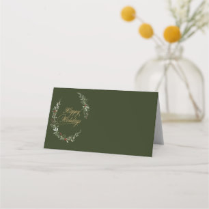 Elegant Green and Gold Holiday Entertaining Place Card
