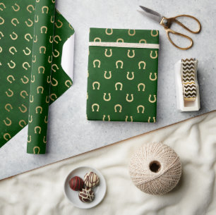 Elegant Green and Gold Horse Shoe St Patrick's Day Wrapping Paper