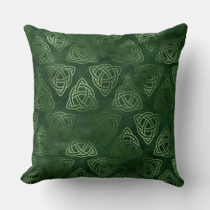 Elegant Green and Gold Irish Celtic Pattern Cushion