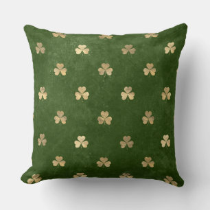 Elegant Green and Gold Irish Shamrock Clover Cushion