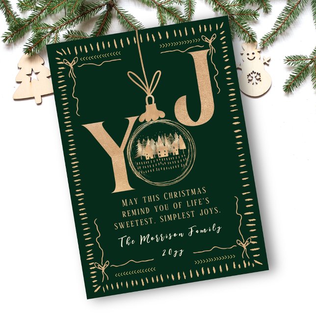 Elegant Green and Gold “JOY” Winter Village Scene Holiday Card (Elegant Green and Gold “JOY” Winter Village Scene Holiday Card)