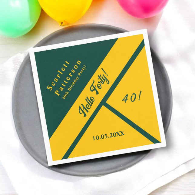 Elegant Green And Gold Luxury Chic 40th Birthday Napkin (Creator Uploaded)