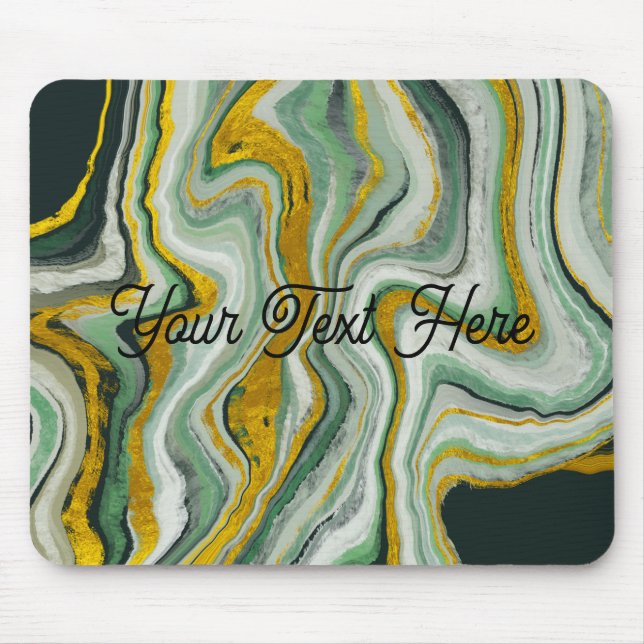 Elegant Green and Gold Marble Agate Texture Custom Mouse Pad (Front)