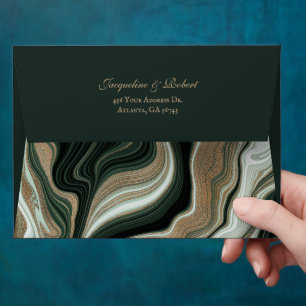 Elegant Green and Gold Marble Wedding Envelope