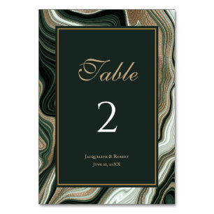Elegant Green and Gold Marble Wedding  Table Number