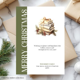 Elegant Green And Gold Minimalist Holiday Card