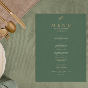 Elegant Green And Gold Minimalist Wedding  Menu