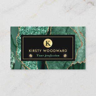 Elegant Green and Gold Ocean Glitter Agate Business Card