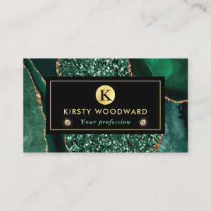 Elegant Green and Gold Ocean Glitter Agate Business Card