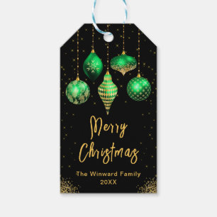 Elegant Green and Gold Ornament Christmas Gift Tags
