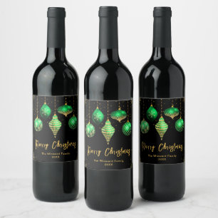 Elegant Green and Gold Ornament Christmas Wine Label