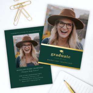 Elegant Green and Gold Photo Graduation