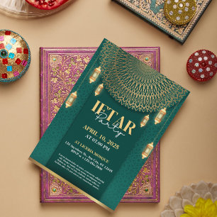 Elegant Green and Gold Ramadan Iftar Party Invitat Holiday Card