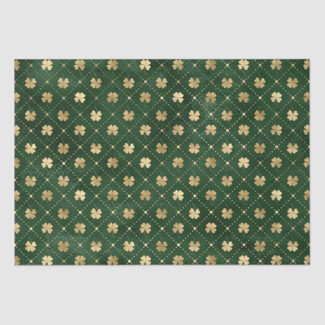 Elegant Green and Gold Shamrock Pattern Tissue Paper (Front)