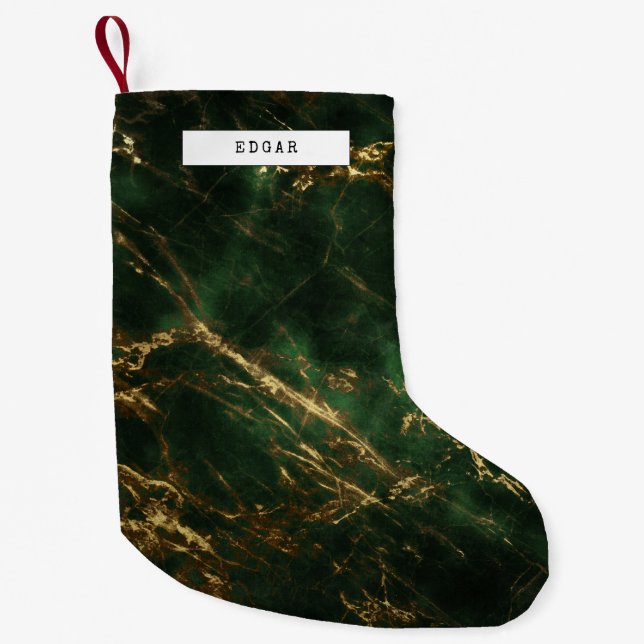 Elegant green and gold small christmas stocking (Front)