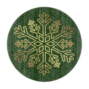 Elegant Green and Gold Snowflake Decorative  Cutting Board