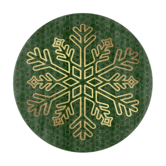 Elegant Green and Gold Snowflake Decorative  Cutting Board (Front)