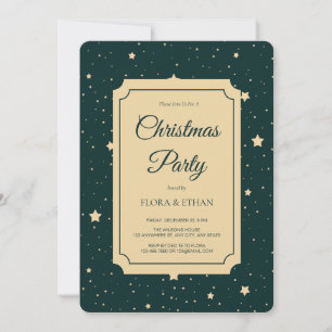 Elegant Green and Gold Starry Night Christmas  Invitation