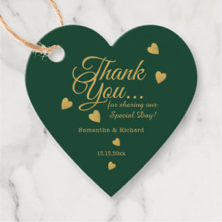 Elegant Green And Gold Thank You Heart Wedding   Favour Tags
