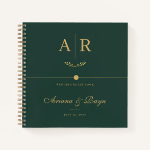 Elegant Green and Gold Wedding Guest Book Monogram
