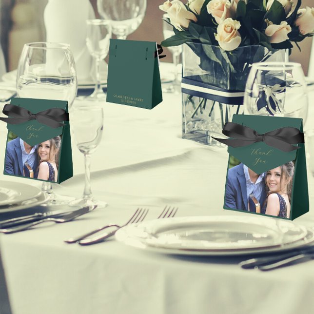 Elegant Green And Gold Wedding Thank You Photo Favour Box (In Situ - Front And Back)