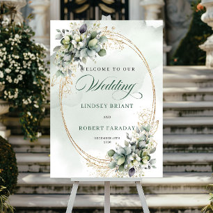Elegant Green and Gold Welcome Wedding Sign