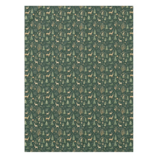 Elegant Green and Gold Woodland Deer Pattern Tablecloth