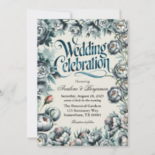 Elegant Green and Grey Bouquet Wedding Celebration Invitation