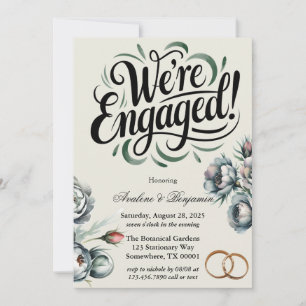Elegant Green and Grey Bouquet We're Engaged Invitation