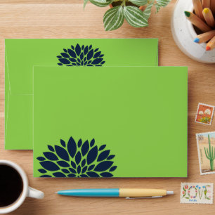 Elegant Green and Navy Blue Floral Burst Envelope
