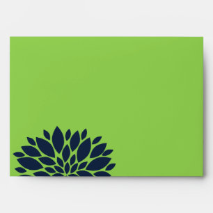 Elegant Green and Navy Blue Floral Burst Envelope