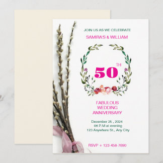 Elegant Green and Pink Floral 50th Anniversary Invitation