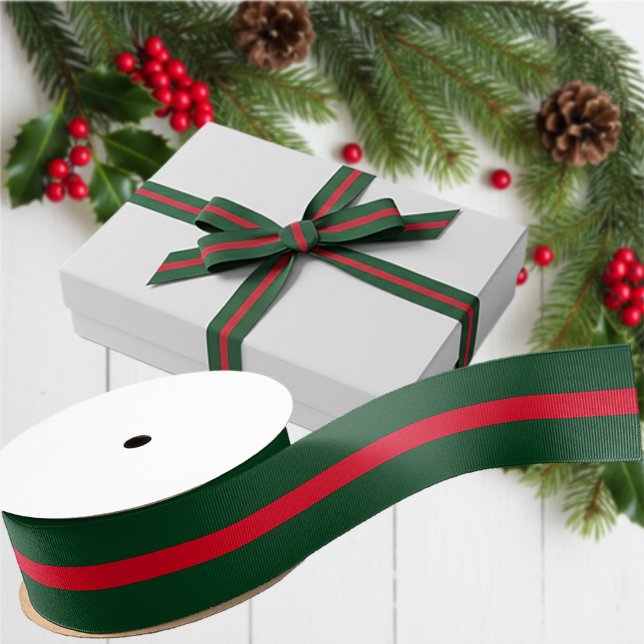 Elegant Green and Red Christmas  Grosgrain Ribbon (Creator Uploaded)