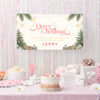 Elegant Green and Red Watercolor Merry Christmas  Banner