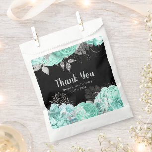 Elegant Green and Silver Flowers Birthday Party Favour Bags