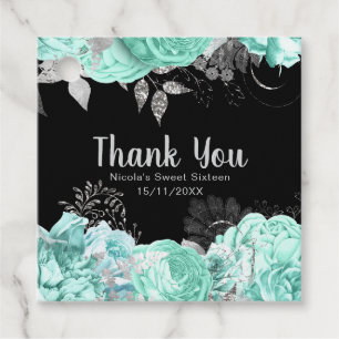 Elegant Green and Silver Flowers Sweet Sixteen Favour Tags