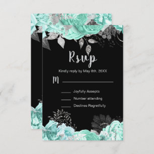 Elegant Green and Silver Flowers Sweet Sixteen RSVP Card
