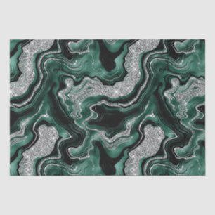Elegant Green and Silver Glitter Agate Birthday Tissue Paper