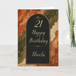 Elegant Green and Terracotta 21st Party Card