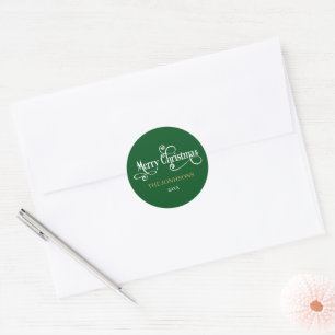 Elegant Green and White Christmas Envelope Classic Round Sticker