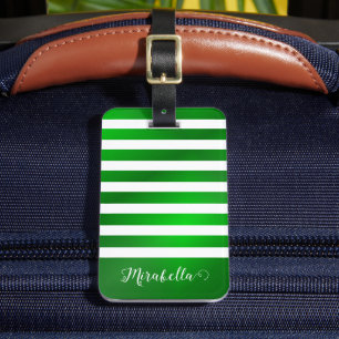 Elegant Green and White Custom Name Luggage Tag