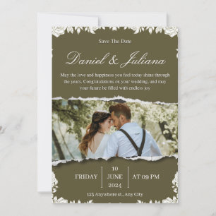 Elegant Green and White flower  Border Photo  Invitation