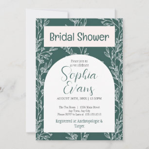 Elegant Green and White Leaves Bridal Shower Invitation