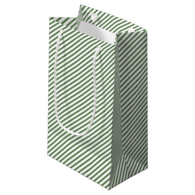Elegant Green and White Thin Stripes Small Gift Bag (Front Angled)