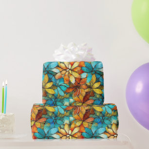 Elegant Green and Yellow Flowers Mosaic Pattern Wrapping Paper