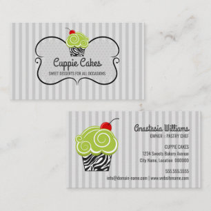 Elegant Green and Zebra Pattern Cupcake Baking Business Card