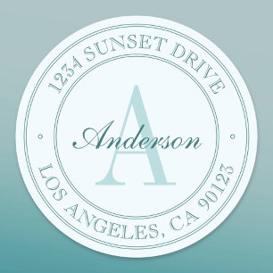 Elegant Green Aqua Monogram Classic Round Sticker